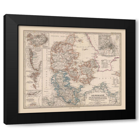 Denmark - Stieler 1885 Black Modern Wood Framed Art Print by Stieler