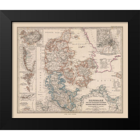 Denmark - Stieler 1885 Black Modern Wood Framed Art Print by Stieler