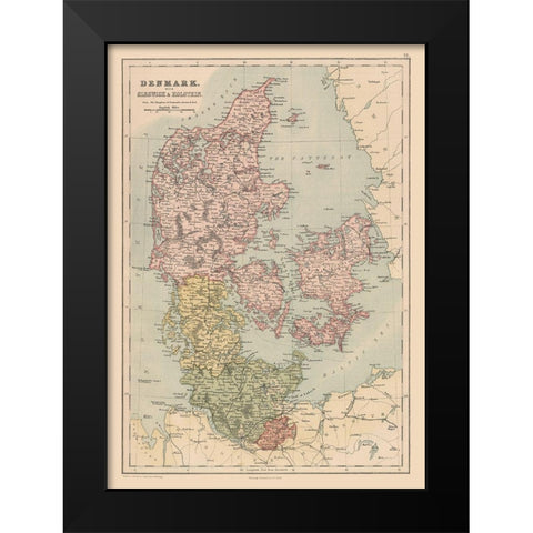 Denmark - Black 1867 Black Modern Wood Framed Art Print by Black