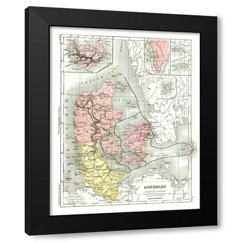 Danish Colonial Empire Denmark - Cortambert 1880 Black Modern Wood Framed Art Print with Double Matting by Cortambert