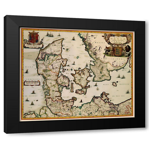 Scandinavia Denmark - Blaeu 1662 Black Modern Wood Framed Art Print with Double Matting by Blaeu