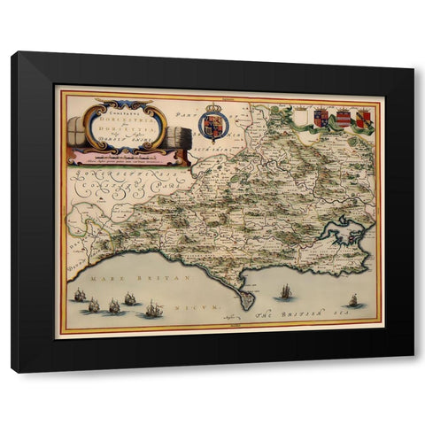 Dorset County England - Blaeu 1646 Black Modern Wood Framed Art Print with Double Matting by Blaeu