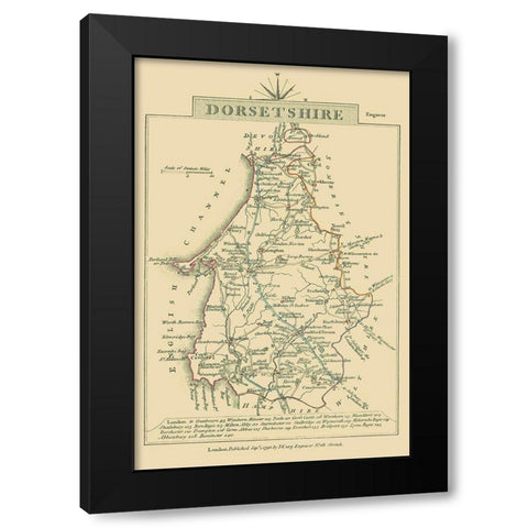 Dorsetshire County England - Cary 1792 Black Modern Wood Framed Art Print with Double Matting by Cary