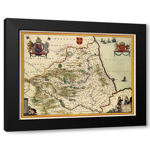 Durham England - Blaeu 1645 Black Modern Wood Framed Art Print with Double Matting by Blaeu