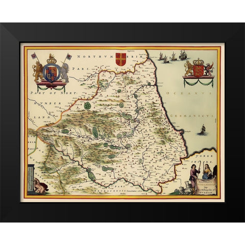 Durham England - Blaeu 1645 Black Modern Wood Framed Art Print by Blaeu