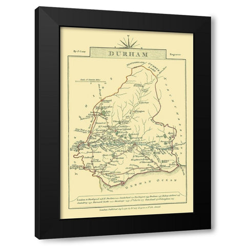 Durham County England - Cary 1792 Black Modern Wood Framed Art Print by Cary