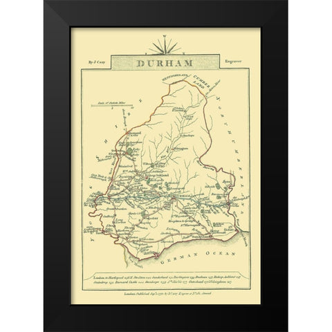 Durham County England - Cary 1792 Black Modern Wood Framed Art Print by Cary