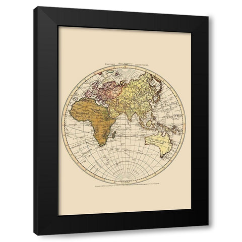 Eastern Hemisphere - Faden 1786 Black Modern Wood Framed Art Print with Double Matting by Faden