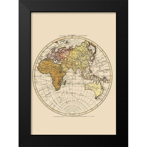 Eastern Hemisphere - Faden 1786 Black Modern Wood Framed Art Print by Faden