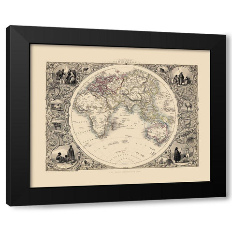 Eastern Hemisphere - Tallis 1851 Black Modern Wood Framed Art Print by Tallis