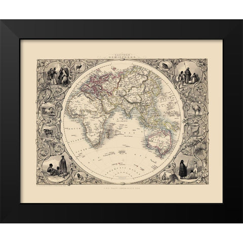Eastern Hemisphere - Tallis 1851 Black Modern Wood Framed Art Print by Tallis