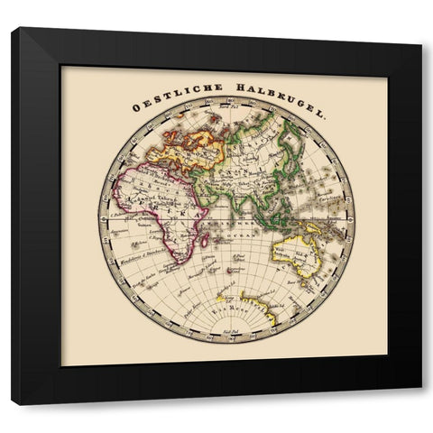 Eastern Hemisphere - Stieler 1852 Black Modern Wood Framed Art Print with Double Matting by Stieler