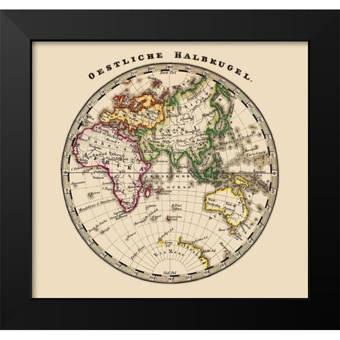 Eastern Hemisphere - Stieler 1852 Black Modern Wood Framed Art Print by Stieler