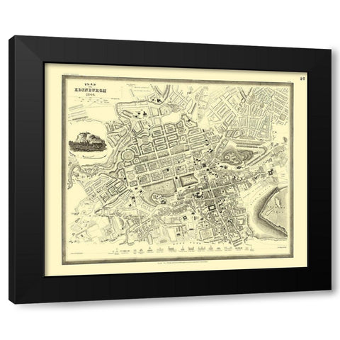 Edinburgh Plan Great Britain - Meyers 1844 Black Modern Wood Framed Art Print by Meyers