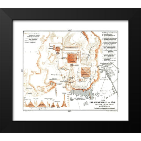 Africa Giza Necropolis Egypt - Baedeker 1913 Black Modern Wood Framed Art Print by Baedeker