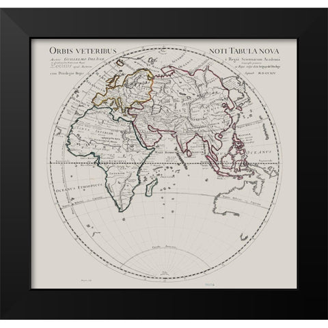 Eastern Hemisphere -De Lisle 1731 Black Modern Wood Framed Art Print by De L''isle