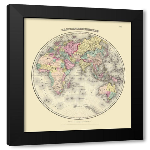 Eastern Hemisphere - Colton 1855 Black Modern Wood Framed Art Print by Colton