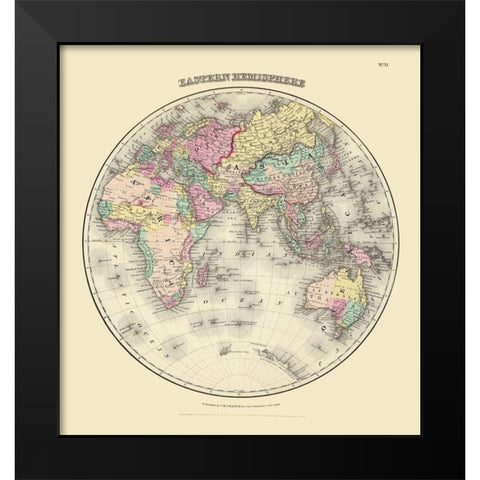 Eastern Hemisphere - Colton 1855 Black Modern Wood Framed Art Print by Colton
