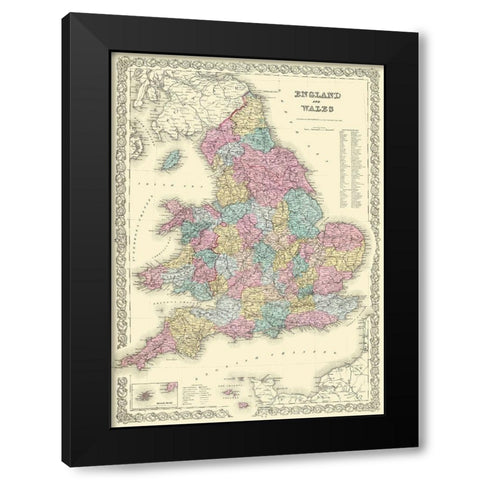 Great Britain England Wales - Colton 1855 Black Modern Wood Framed Art Print by Colton