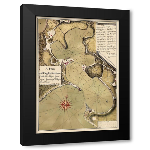 Caribbean English Harbour Antigua Nautical Black Modern Wood Framed Art Print with Double Matting by Talbot