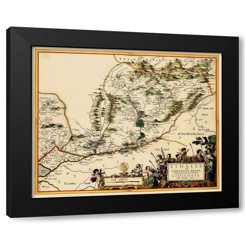 Great Britain England Scotland Border - Blaeu 1654 Black Modern Wood Framed Art Print by Blaeu