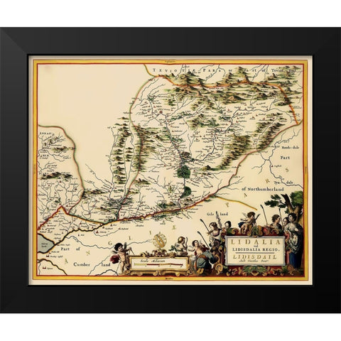 Great Britain England Scotland Border - Blaeu 1654 Black Modern Wood Framed Art Print by Blaeu