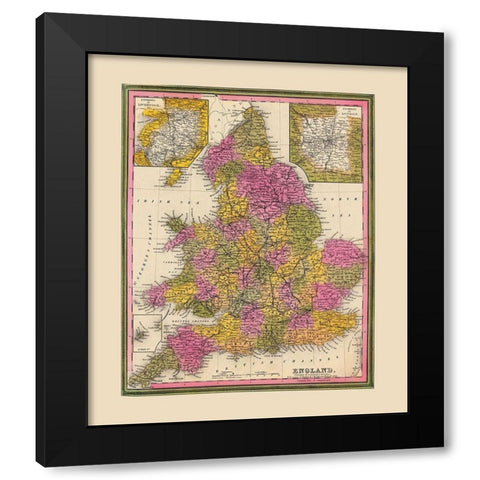 Great Britain England - Mitchell 1846 Black Modern Wood Framed Art Print by Mitchell
