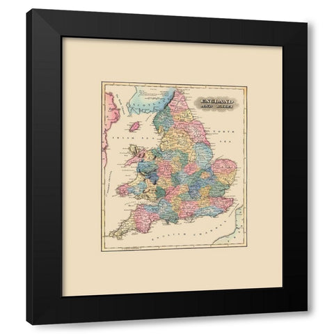 Great Britain England Wales - Lucas 1823 Black Modern Wood Framed Art Print with Double Matting by Lucas