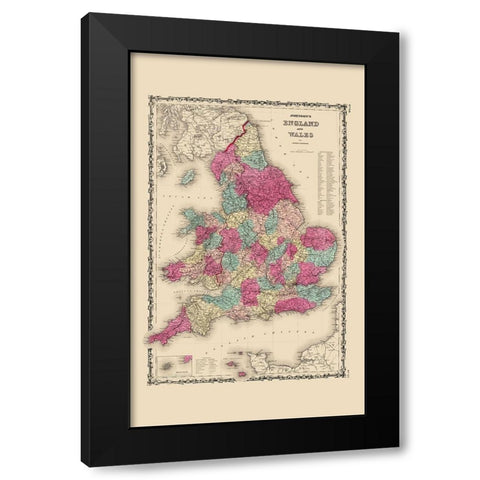 Great Britain England Wales - Johnson 1860 Black Modern Wood Framed Art Print with Double Matting by Johnson