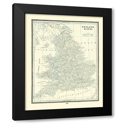 Great Britain England Wales - Rathbun 1893 Black Modern Wood Framed Art Print by Rathbun