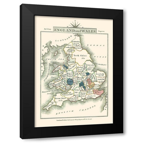 Great Britain England Wales - Cary 1792 Black Modern Wood Framed Art Print by Cary