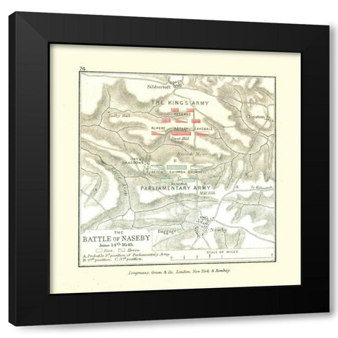 Battle of Naseby 1645 England - Gardiner 1902 Black Modern Wood Framed Art Print with Double Matting by Gardiner