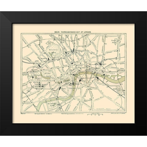 London Thoroughfares England - Ward 1913 Black Modern Wood Framed Art Print by Ward