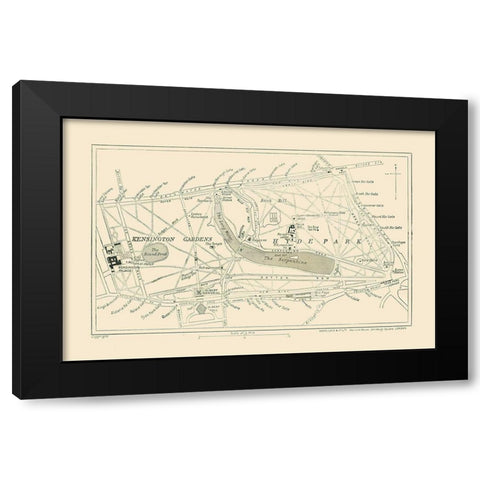 Hyde Park Kensington Gardens England - Ward 1913 Black Modern Wood Framed Art Print by Ward
