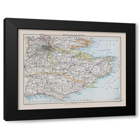 Southeastern England - Bartholomew 1892 Black Modern Wood Framed Art Print with Double Matting by Bartholomew