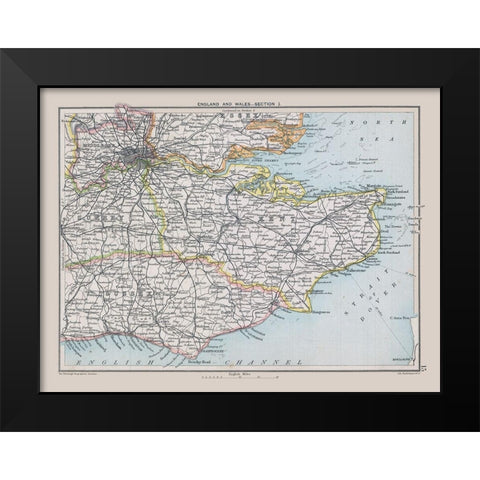 Southeastern England - Bartholomew 1892 Black Modern Wood Framed Art Print by Bartholomew