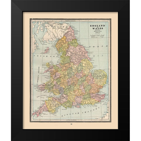 England Wales - Cram 1888 Black Modern Wood Framed Art Print by Cram