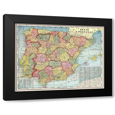 Iberian Peninsula Spain Portugal - Cram 1898 Black Modern Wood Framed Art Print by Cram