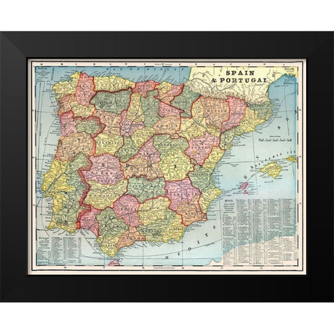 Iberian Peninsula Spain Portugal - Cram 1898 Black Modern Wood Framed Art Print by Cram