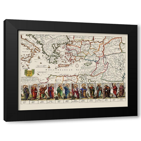Mediterranean Apostles Travels Voyages Italy Black Modern Wood Framed Art Print by Loivther