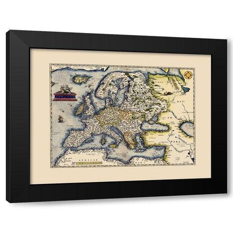 Europe - Ortelius 1570 Black Modern Wood Framed Art Print with Double Matting by Ortelius