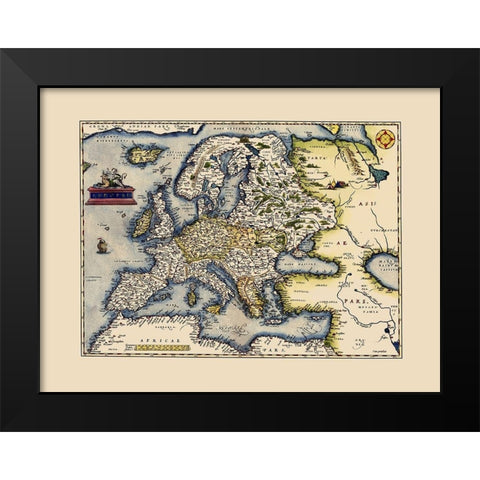 Europe - Ortelius 1570 Black Modern Wood Framed Art Print by Ortelius