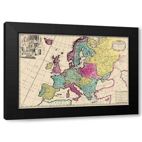 Ireland France Germany Hungary Spain - Senex 1740 Black Modern Wood Framed Art Print by Senex