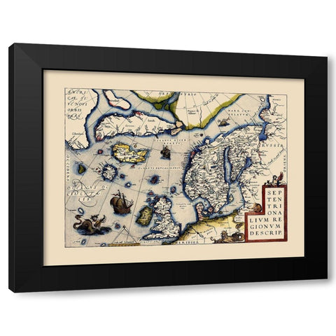 North Atlantic Northern Hemisphere - Ortelius 1587 Black Modern Wood Framed Art Print with Double Matting by Ortelius