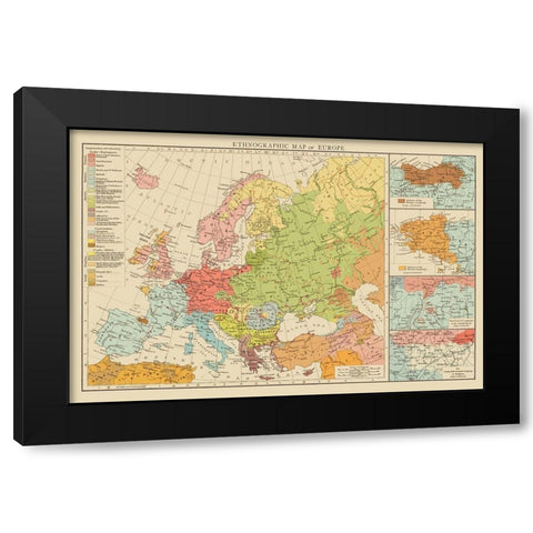 Ethnic Distribution of Europe - Times London 1895 Black Modern Wood Framed Art Print with Double Matting by Times London