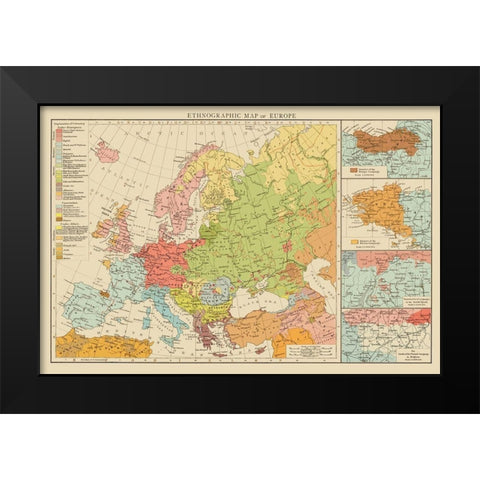 Ethnic Distribution of Europe - Times London 1895 Black Modern Wood Framed Art Print by Times London