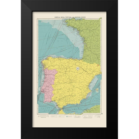 Western Ports France Spain Portugal - Hammond 1922 Black Modern Wood Framed Art Print by Hammond
