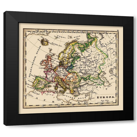 Europe - Stieler 1852 Black Modern Wood Framed Art Print by Stieler