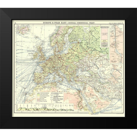 Europe Near East Commercial Chart - Newnes 1907 Black Modern Wood Framed Art Print by Newnes