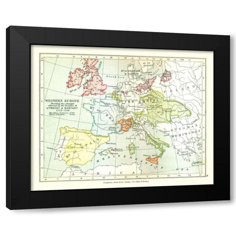 Western Europe 1713 - Gardiner 1902 Black Modern Wood Framed Art Print with Double Matting by Gardiner